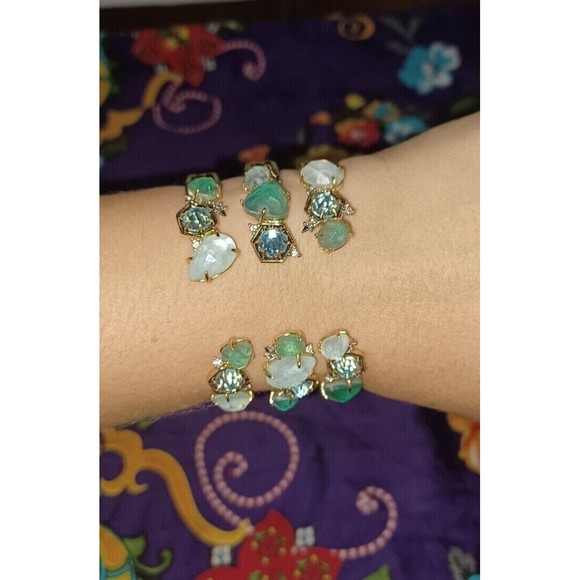 *GOLD RARE VINTAGE ALEXIS BITTAR MOSAIC LUCITE HINGED BRACELET CUFF 14K RHODIUM - Picture 4 of 9